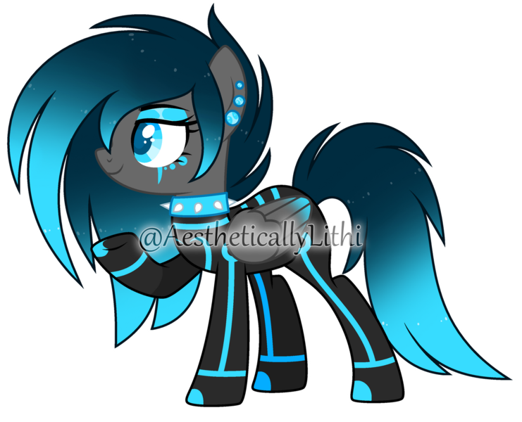 Size: 1280x1037 | Tagged: safe, artist:aestheticallylithi, artist:lazuli, derpibooru import, oc, oc:neon stream, unofficial characters only, pegasus, pony, base used, boots, choker, clothes, cyber-questria, ear piercing, earring, eyeshadow, female, gloves, jewelry, jumpsuit, makeup, mare, multicolored hair, piercing, raised hoof, shoes, simple background, solo, spiked choker, tattoo, transparent background