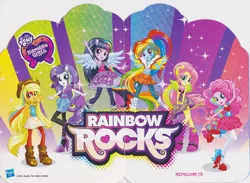 Size: 1600x1169 | Tagged: safe, derpibooru import, applejack, fluttershy, pinkie pie, rainbow dash, rarity, sci-twi, sunset shimmer, twilight sparkle, equestria girls, rainbow rocks, shake your tail, applejack's hat, book, boots, clothes, cowboy hat, female, hand gesture, hat, humane five, humane six, merchandise, multicolored hair, ponied up, poster, rainbow hair, shoes, the rainbooms, turkish, wings