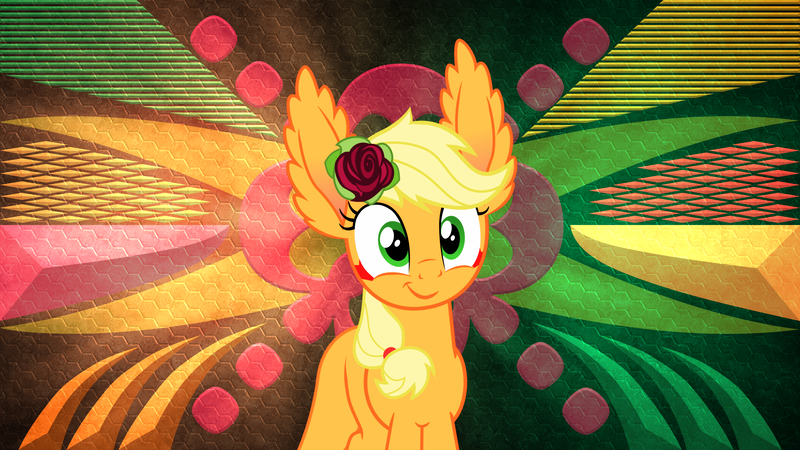 Size: 3840x2160 | Tagged: safe, artist:arifproject, artist:laszlvfx, derpibooru import, edit, applejack, monster pony, original species, pony, tatzlpony, ear fluff, female, solo, species swap, tatzljack, wallpaper, wallpaper edit