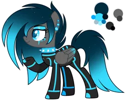 Size: 2984x2416 | Tagged: safe, artist:aestheticallylithi, artist:lazuli, derpibooru import, oc, oc:neon stream, unofficial characters only, pegasus, pony, base used, boots, choker, clothes, cyber-questria, ear piercing, earring, eyeshadow, female, gloves, jewelry, jumpsuit, makeup, mare, multicolored hair, piercing, raised hoof, reference sheet, shoes, simple background, solo, spiked choker, tattoo, transparent background