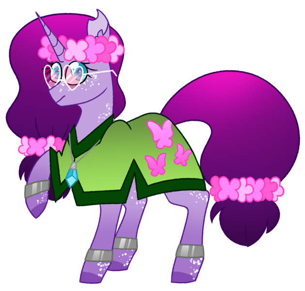 Size: 2773x2640 | Tagged: safe, artist:crazysketch101, derpibooru import, oc, oc:lotus, unofficial characters only, pony, unicorn, floral head wreath, flower, glasses, hippie, simple background, solo, transparent background