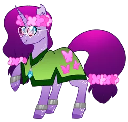 Size: 2773x2640 | Tagged: safe, artist:crazysketch101, derpibooru import, oc, oc:lotus, unofficial characters only, pony, unicorn, floral head wreath, flower, glasses, hippie, simple background, solo, transparent background