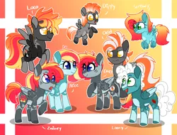 Size: 4500x3411 | Tagged: safe, artist:crazysketch101, derpibooru import, oc, oc:alice looncrest, oc:crazy looncrest, oc:dippy looncrest, oc:loco looncrest, oc:loony looncrest, oc:odd looncrest, oc:screwey looncrest, oc:zainey looncrest, unofficial characters only, pegasus, pony, family