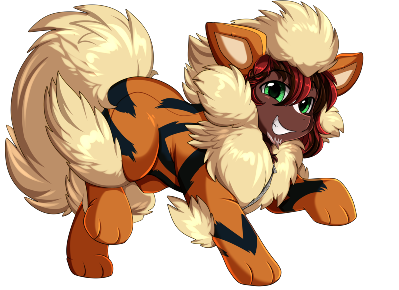 Size: 3509x2550 | Tagged: safe, artist:pridark, derpibooru import, oc, unofficial characters only, arcanine, pony, clothes, commission, cosplay, costume, cute, image, kigurumi, male, nintendo, png, pokémon, seams, simple background, smiling, solo, transparent background, zipper