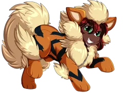 Size: 3509x2550 | Tagged: safe, artist:pridark, derpibooru import, oc, unofficial characters only, arcanine, pony, clothes, commission, cosplay, costume, cute, image, kigurumi, male, nintendo, png, pokémon, seams, simple background, smiling, solo, transparent background, zipper