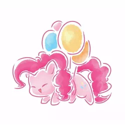 Size: 1000x1000 | Tagged: safe, artist:云观雾里, derpibooru import, pinkie pie, earth pony, pony, balloon, chibi, cute, diapinkes, eyes closed, female, floating, mare, simple background, smiling, solo, white background