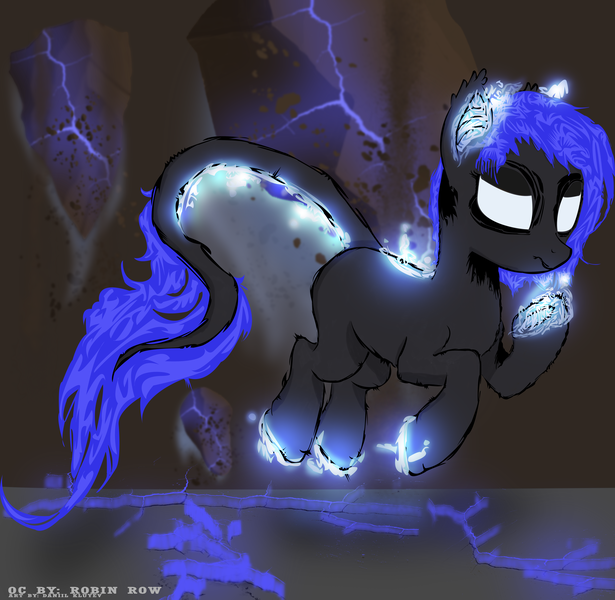 Size: 6297x6144 | Tagged: artist needed, safe, artist:nacl69, derpibooru import, oc, oc:nightwind, unofficial characters only, pony, blue hair, cracks, full body, glowing ears, glowing hooves, glowing tail, levitation, magic, solo, stone, strange, telekinesis, white eyes