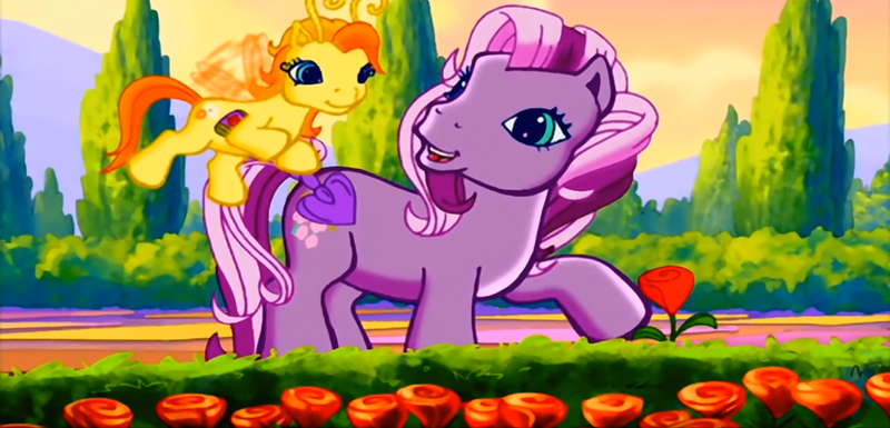 Size: 1246x599 | Tagged: safe, derpibooru import, screencap, wysteria, zipzee, breezie, earth pony, pony, the princess promenade, cute, diabreezies, flower, friendship and flowers, g3, garden, shovel, this will end in sneezing