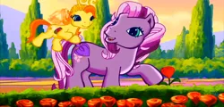 Size: 1246x599 | Tagged: safe, derpibooru import, screencap, wysteria, zipzee, breezie, earth pony, pony, the princess promenade, cute, diabreezies, flower, friendship and flowers, g3, garden, shovel, this will end in sneezing