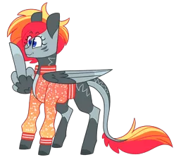 Size: 3247x2987 | Tagged: safe, artist:crazysketch101, derpibooru import, oc, oc:crazy looncrest, unofficial characters only, pegasus, pony, middle feather, middle finger, simple background, solo, transparent background, vulgar, wing hands, wings