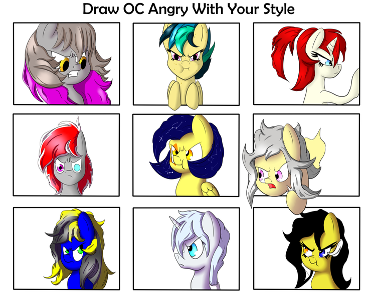 Size: 2132x1725 | Tagged: safe, derpibooru import, oc, oc:apogee, oc:doodman, oc:misterious jim, oc:mixi creamstar, oc:silver draw, oc:wishing star, oc:zedwin, unofficial characters only, earth pony, pegasus, unicorn, angry, cute, demi-god