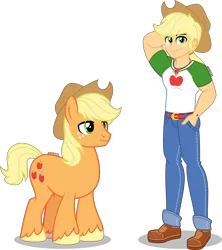 Size: 3546x4000 | Tagged: safe, artist:orin331, derpibooru import, applejack, earth pony, pony, equestria girls, absurd resolution, applejack (male), clothes, cowboy hat, cute, equestria guys, geode of super strength, handsome, hat, human ponidox, magical geodes, male, pants, rule 63, self paradox, self ponidox, simple background, smiling, stallion, stetson, transparent background