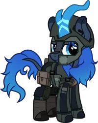 Size: 4000x5002 | Tagged: armor, artist:n0kkun, assault rifle, belt, boots, clothes, derpibooru import, face paint, female, gloves, gun, helmet, holster, jacket, kirin, kirin oc, knee pads, oc, oc:aqua roze, pants, pouch, rifle, safe, shoes, simple background, smiling, smirk, solo, transparent background, unofficial characters only, weapon