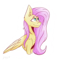 Size: 1822x1928 | Tagged: safe, artist:drawwolfr3, derpibooru import, fluttershy, pegasus, pony, bust, chest fluff, ear fluff, eyebrows, female, folded wings, looking away, looking up, mare, outline, simple background, smiling, solo, three quarter view, transparent background, white outline, wings