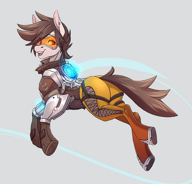 Size: 2208x2115 | Tagged: safe, artist:1an1, derpibooru import, ponified, pony, ass, butt, clothes, crossover, female, high res, mare, overwatch, solo, tracer, video game crossover, visor