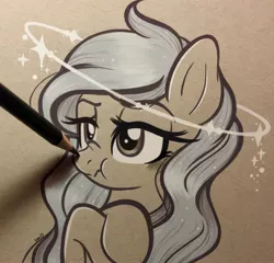 Size: 2048x1965 | Tagged: safe, artist:emberslament, derpibooru import, oc, unofficial characters only, earth pony, pony, angry, blushing, boop, colored pencil drawing, colored pencils, crossed arms, cute, female, halo, lidded eyes, mare, monochrome, pencil boop, photo, scrunchy face, sparkles, traditional art