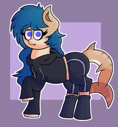 Size: 1145x1226 | Tagged: safe, artist:retro_hearts, derpibooru import, oc, oc:lunar reflection, unofficial characters only, original species, pony, shark, shark pony, clothes, female, grumpy, hoodie, mare, socks, tights