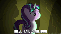 Size: 900x506 | Tagged: suggestive, artist:paragonaj, derpibooru import, edit, starlight glimmer, animated, be prepared, caption, disney, female, glow, image macro, implied penis, loop, parody, reference, shadow, show accurate, solo, text, the lion king