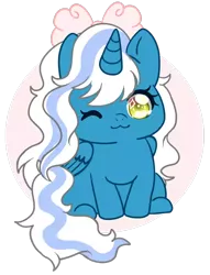 Size: 640x838 | Tagged: safe, artist:blazingroseart, derpibooru import, oc, oc:fleurbelle, alicorn, pony, :3, adorabelle, alicorn oc, bow, chibi, cute, female, hair bow, horn, mare, one eye closed, simple background, transparent background, wingding eyes, wings, wink, winking at you