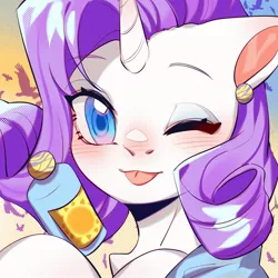 Size: 1754x1754 | Tagged: safe, artist:royal, derpibooru import, part of a set, rarity, pony, :p, blushing, bust, cute, female, mare, one eye closed, portrait, raribetes, solo, summer, tongue out, wink