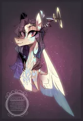 Size: 1023x1500 | Tagged: safe, artist:manella-art, derpibooru import, oc, oc:adela, pegasus, pony, bust, female, horns, mare, portrait, solo