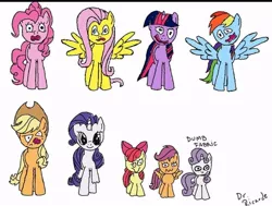 Size: 720x544 | Tagged: safe, artist:rvaelmatalobos, derpibooru import, apple bloom, applejack, fluttershy, pinkie pie, rainbow dash, rarity, scootaloo, sweetie belle, twilight sparkle, cutie mark crusaders, dumb fabric, funny face, mane six, wat, weird