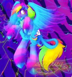 Size: 1724x1847 | Tagged: safe, artist:scribsy, derpibooru import, rainbow dash, pegasus, bright, creature, neon, pegasus wings, rainbow, tantrix, tantrixified, wings