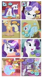 Size: 868x1560 | Tagged: angry, applejack, applejack also dresses in style, artist:dziadek1990, boast busters, bondage, carousel boutique, clothes, comic, comic:revenge is best served [adjective], conversation, dashie antoinette, derpibooru import, dialogue, dress, edit, edited screencap, fall weather friends, froufrou glittery lacy outfit, golden oaks library, hogtied, library, look before you sleep, magic, powdered wig, rainbow dash, rainbow dash always dresses in style, rarity, requested art, revenge, rope, safe, screencap, screencap comic, slice of life, swarm of the century, telekinesis, text, wet, wig