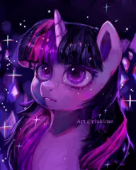 Size: 1000x1250 | Tagged: safe, artist:riukime, derpibooru import, twilight sparkle, pony, unicorn, bust, crystal, digital art, female, gem, gem cave, mare, portrait, solo, sparkles, unicorn twilight