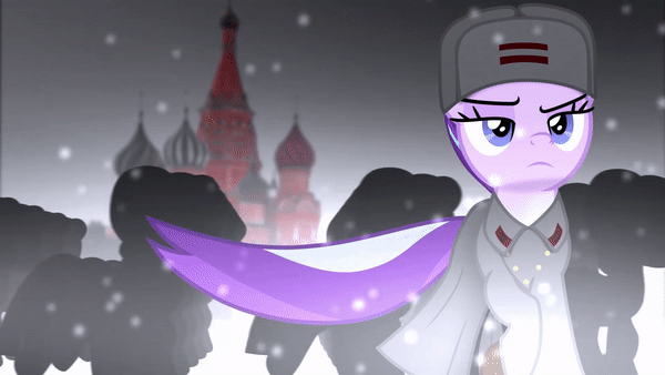Size: 600x338 | Tagged: safe, artist:bastbrushie, derpibooru import, starlight glimmer, pony, unicorn, season 5, the cutie map, animated, army, blyat, clothes, coat, communism, crossing the memes, cyrillic, equal, equal cutie mark, equality, equalized, female, gif, google translate, hat, loop, marching, mare, meme, military, military uniform, moscow, russia, russian, russian meme, serious, serious face, snow, snowfall, soviet, soviet union, stalin glimmer, starlight glimmer in places she shouldn't be, tail, ushanka, video