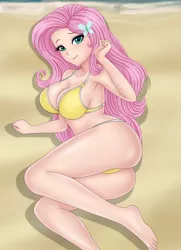 Size: 1502x2069 | Tagged: suggestive, alternate version, artist:anonix123, derpibooru import, fluttershy, equestria girls, adorasexy, ass, barefoot, big breasts, breasts, busty fluttershy, butt, cleavage, clothes, cute, feet, female, flutterbutt, human coloration, legs, looking at you, panties, sexy, shyabetes, smiling, solo, swimsuit, thighs, underwear