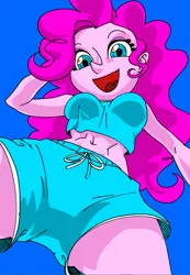 Size: 709x1022 | Tagged: safe, artist:dadss_rootbeer, artist:xjleiu, derpibooru import, pinkie pie, equestria girls, belly button, breasts, clothes, female, looking at you, pixiv, shorts, smiling, smiling at you, solo, tanktop