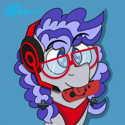 Size: 2048x2048 | Tagged: safe, artist:blazep0ny, derpibooru import, oc, oc:cinnabyte, unofficial characters only, :p, adorkable, bandana, controller, cute, dork, gaming headset, glasses, headphones, headset, joycon, tongue out