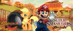 Size: 1024x433 | Tagged: safe, artist:nintendostarknight, derpibooru import, applejack, earth pony, human, pony, crossover, mario, mario kart, mario kart wii, nintendo, super mario bros., super smash bros., super smash bros. brawl, wallpaper