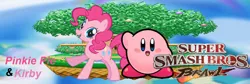 Size: 1024x345 | Tagged: source needed, safe, artist:nintendostarknight, derpibooru import, pinkie pie, earth pony, pony, crossover, dreamland, kirby, kirby (character), kirby pie, nintendo, rainbow, super smash bros., super smash bros. brawl, wallpaper