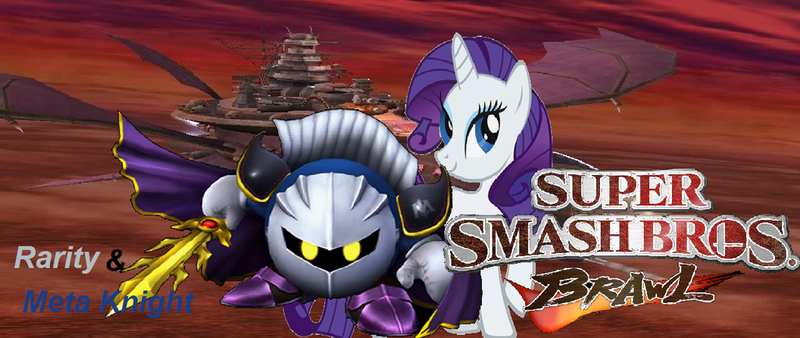 Size: 1024x433 | Tagged: source needed, safe, artist:nintendostarknight, derpibooru import, rarity, pony, unicorn, battleship, crossover, halberd, kirby, meta knight, nintendo, super smash bros., super smash bros. brawl, sword, wallpaper, weapon