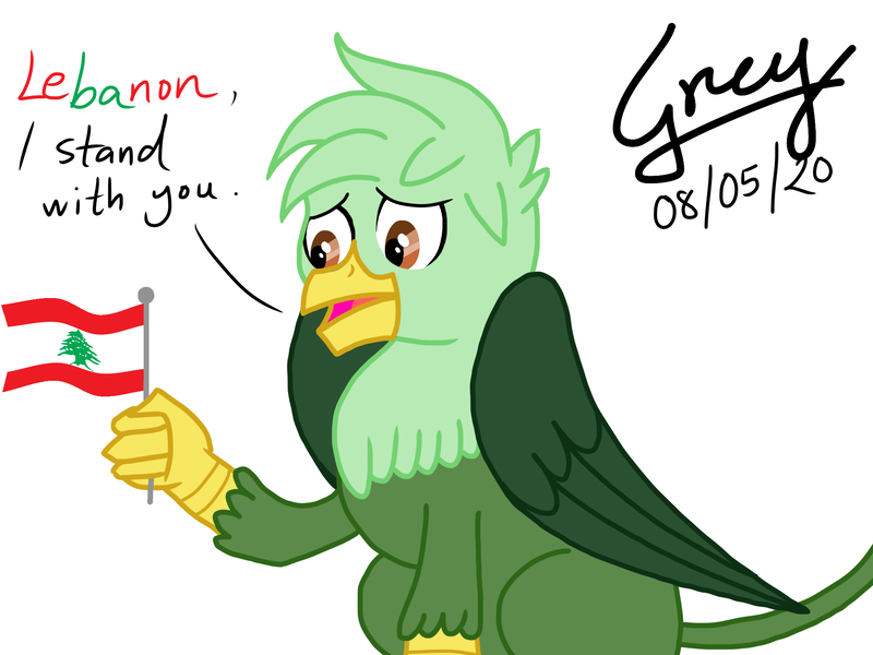 Size: 2048x1536 | Tagged: safe, derpibooru import, oc, oc:gregory griffin, gryphon, flag, flagpole, flag waving, griffon oc, in memoriam, lebanon, male, solo