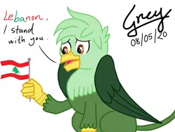 Size: 2048x1536 | Tagged: safe, derpibooru import, oc, oc:gregory griffin, gryphon, flag, flagpole, flag waving, griffon oc, in memoriam, lebanon, male, solo