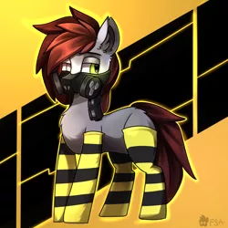 Size: 2000x2000 | Tagged: safe, artist:freak-side, derpibooru import, oc, oc:freak-side, unofficial characters only, cyborg, earth pony, pony, clothes, gas mask, mask, respirator, socks, solo, striped socks