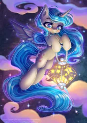 Size: 1000x1414 | Tagged: safe, artist:chaosangeldesu, derpibooru import, princess luna, alicorn, pony, dream walker luna, female, lantern, solo, stars