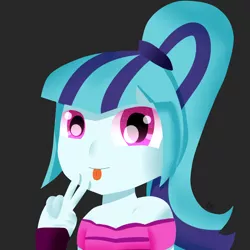 Size: 1560x1560 | Tagged: safe, artist:nicxchy, derpibooru import, sonata dusk, equestria girls, black background, female, peace sign, simple background, solo, tongue out