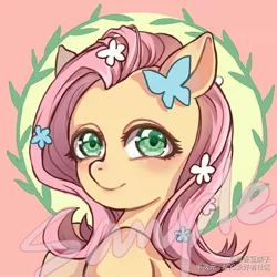 Size: 1668x1668 | Tagged: safe, artist:dez, derpibooru import, fluttershy, pegasus, pony, blushing, bust, cute, female, looking at you, mare, portrait, shyabetes, solo