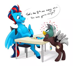 Size: 3968x3596 | Tagged: safe, artist:luximus17, derpibooru import, oc, oc:andrew swiftwing, oc:duk, bird, duck, duck pony, original species, autograph, badge, con badge, cute, fangirl, fangirling, heart, heart eyes, quack, quak, starstruck, wingding eyes