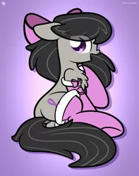 Size: 2560x3250 | Tagged: safe, artist:kimjoman, derpibooru import, octavia melody, earth pony, pony, bow, butt, chest fluff, clothes, cute, female, hair bow, mare, open mouth, plot, purple background, raised hoof, simple background, socks, socktavia, solo, tavibetes