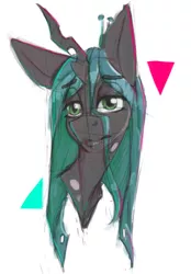 Size: 568x814 | Tagged: safe, artist:laptopdj, derpibooru import, queen chrysalis, changeling, changeling queen, bust, female, portrait, simple background, solo, white background
