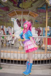 Size: 3648x5472 | Tagged: safe, artist:一只杏喵, derpibooru import, pinkie pie, human, carousel, clothes, cosplay, costume, female, irl, irl human, photo, solo