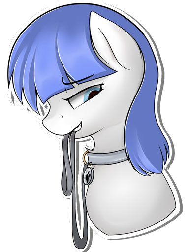 Size: 382x512 | Tagged: safe, artist:telegram, derpibooru import, oc, oc:snow pup, unofficial characters only, pony, bust, clenched teeth, collar, image, leash, pet tag, png, portrait, seductive look, simple background, sticker, telegram sticker, textless version, transparent background
