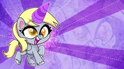 Size: 1540x855 | Tagged: safe, artist:techycutie, derpibooru import, derpy hooves, pegasus, pony, my little pony: pony life, female, hat, open mouth, party hat, pony life accurate, show accurate, solo