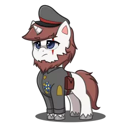 Size: 4093x4093 | Tagged: safe, artist:jcosneverexisted, derpibooru import, oc, oc:frederick, unofficial characters only, pony, unicorn, my little pony: pony life, angry, beard, cap, clothes, facial hair, hat, male, scar, simple background, solo, stallion, transparent background, uniform, unshorn fetlocks