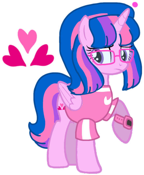 Size: 862x1047 | Tagged: safe, artist:徐詩珮, derpibooru import, oc, oc:hsu amity, unofficial characters only, alicorn, pony, alicorn oc, base used, clothes, eyelashes, female, frown, glasses, horn, mare, not twilight sparkle, raised hoof, simple background, solo, transparent background, watch, wings